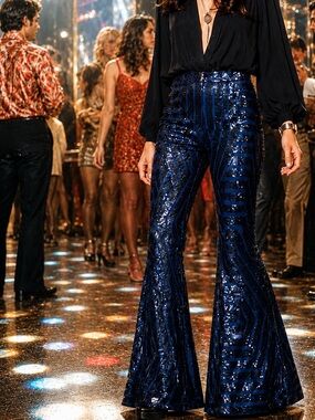 Fabulous Navy 70s Style Sequined Bellbottoms NWOT